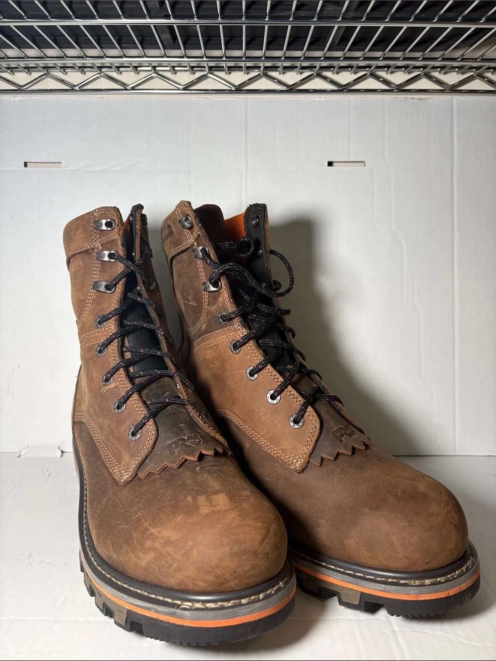 Timberland PRO Brown Leather Work Boots with Orange Accent Soft Toe 13m